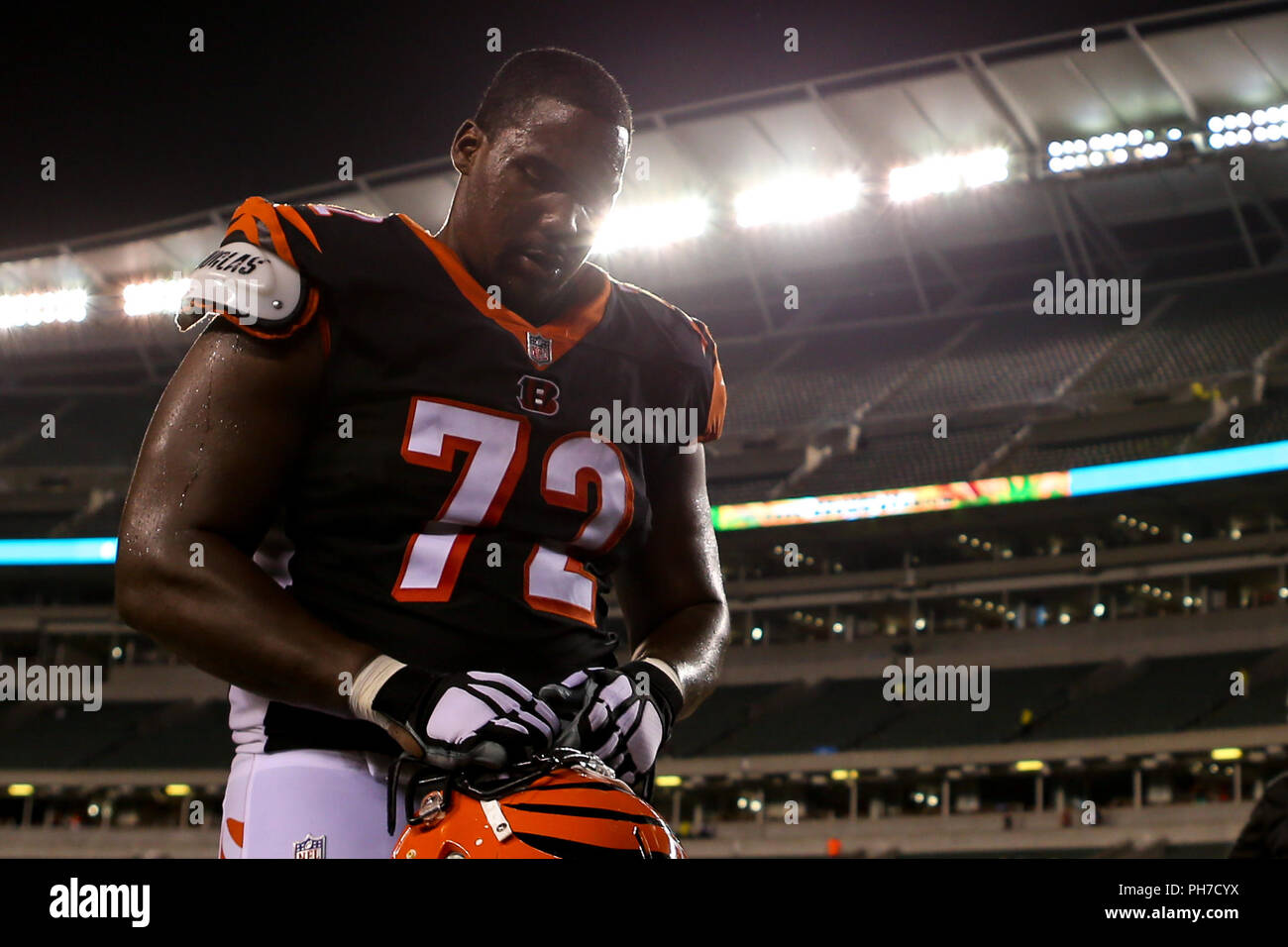 Cincinnati Bengals offensive tackle Justin Evans (65) after an NFL football  preseason game between the Indianapolis Colts and the Cincinnati Bengals at  Paul Brown Stadium in Cincinnati, OH. Adam Lacy/(Photo by Adam