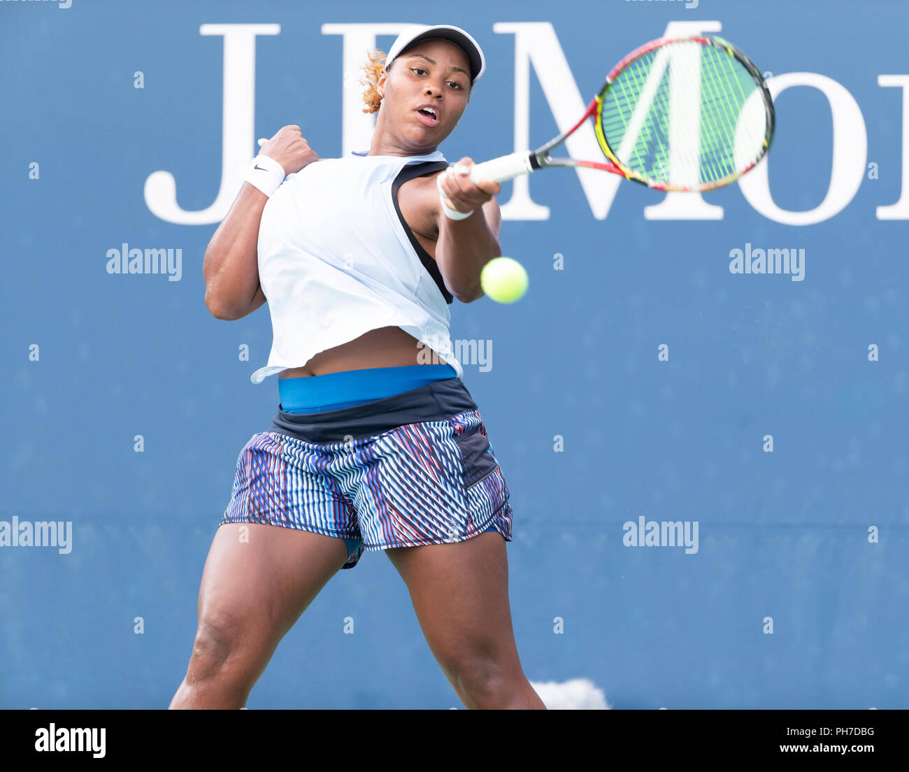 New York, NY - August 30, 2018: Taylor Townsend of USA returns ball ...