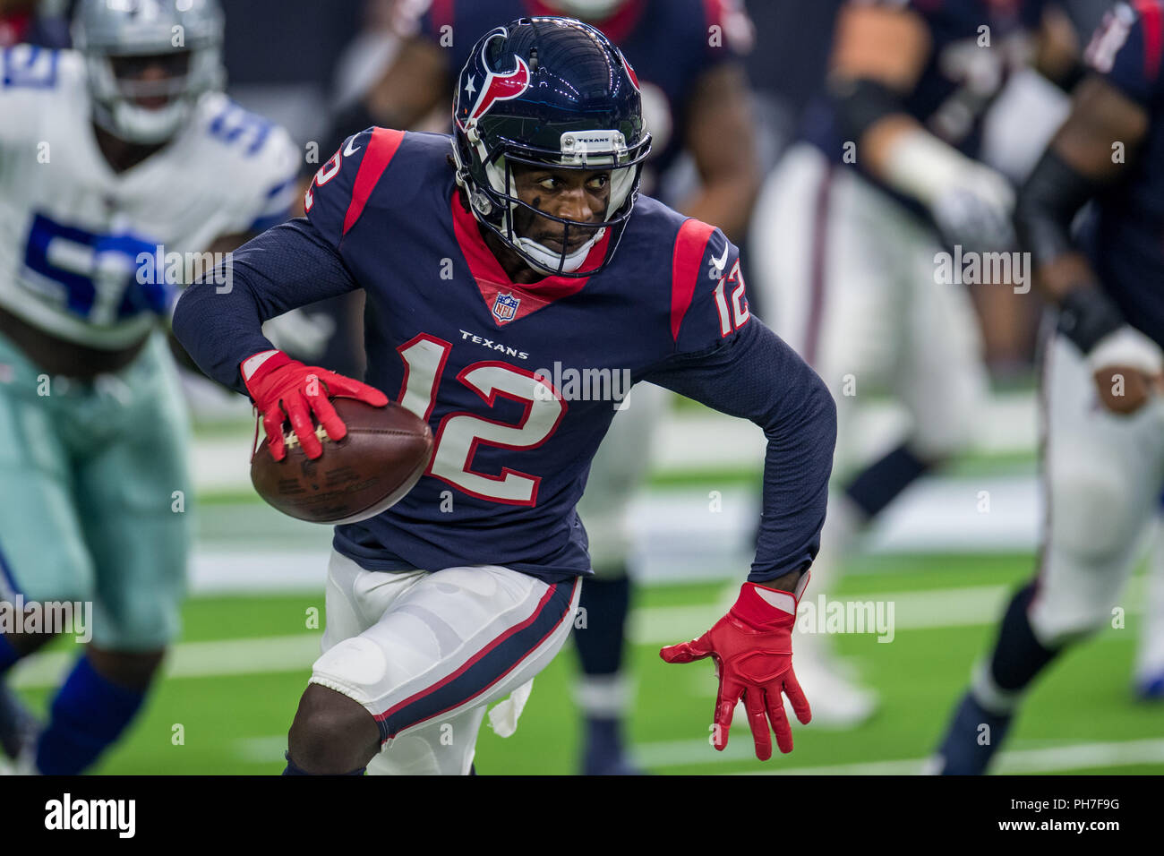 August 30, 2018: Houston Texans wide receiver Bruce Ellington (12) runs  with the ball during the 1st quarter of a preseason NFL football game  between the Houston Texans and the Dallas Cowboys