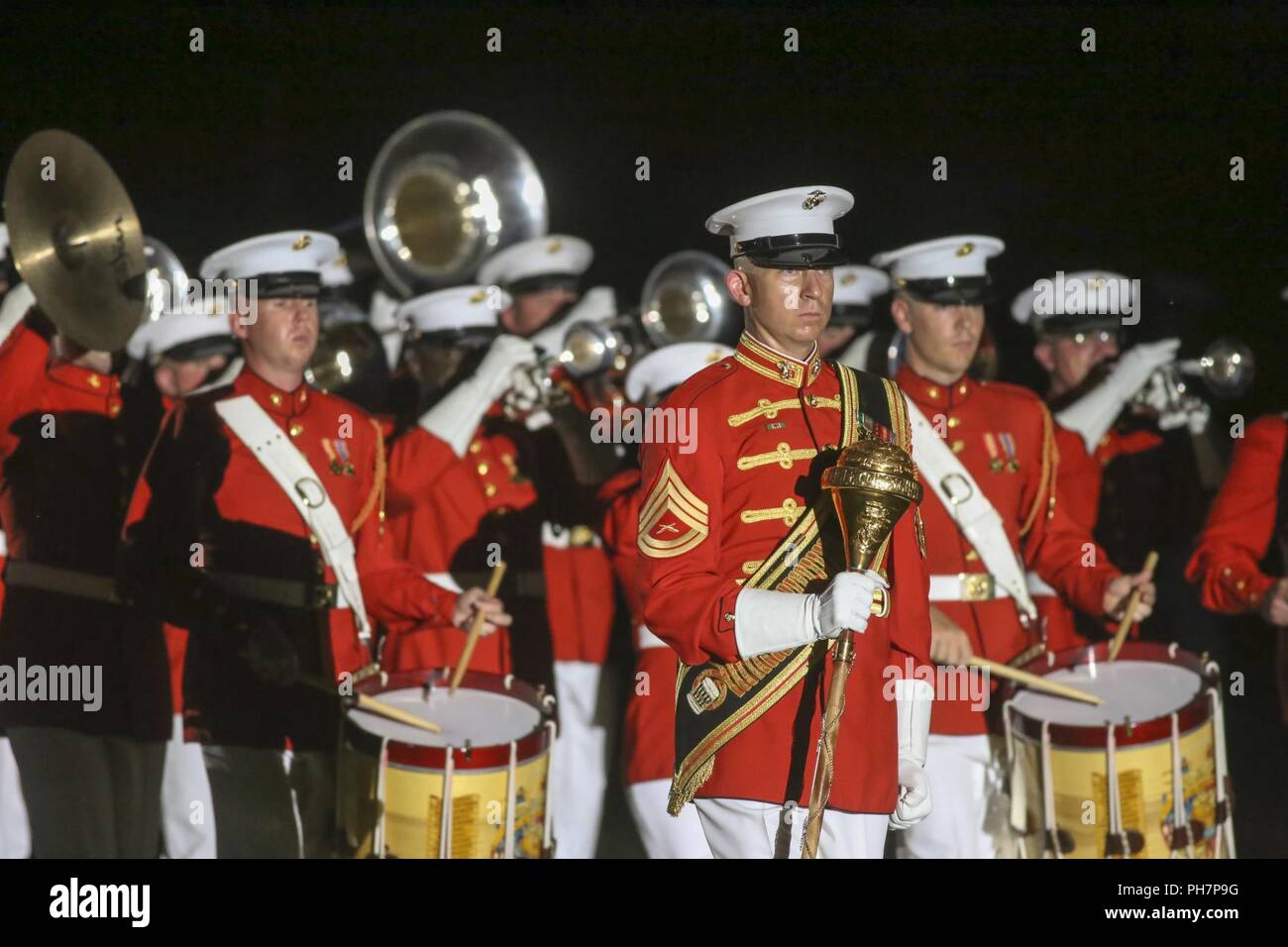 Gunnery Sgt. Josh Dannemiller, assistant drum major with “The