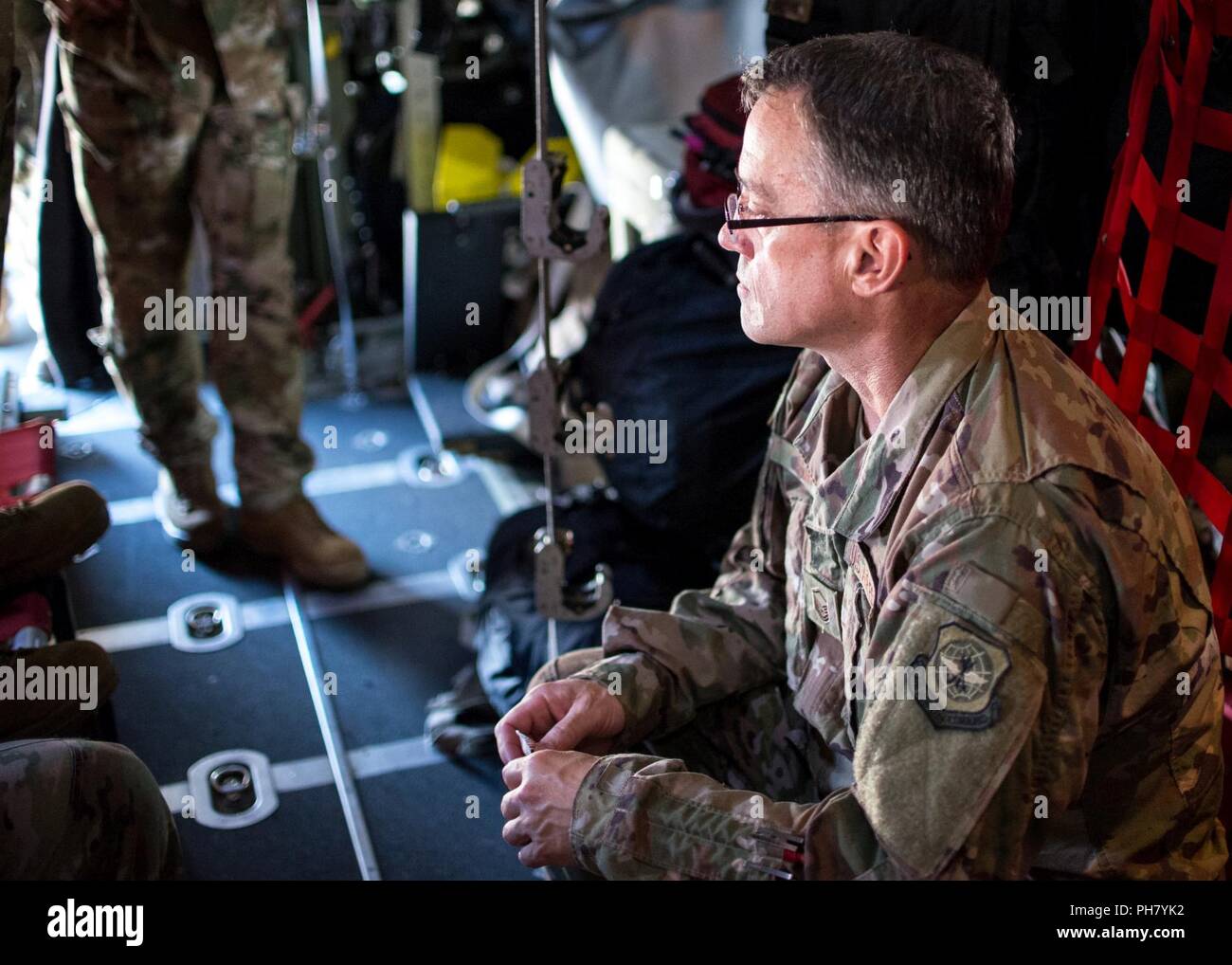 Master Sgt. Shawn Almy, a crew chief from the 136th Aircraft Maintenance Squadron, awaits