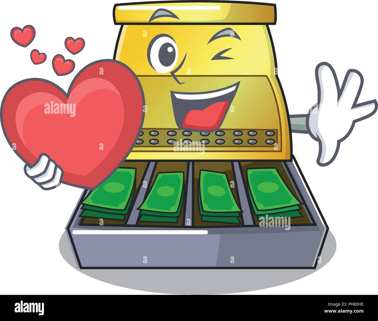 With heart cash register with LCD display cartoon vector illustration Stock Vector Image & Art