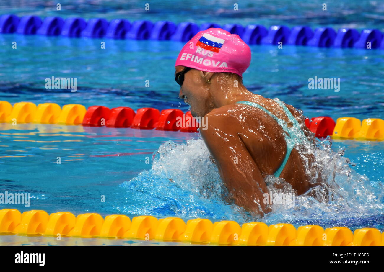 Budapest, Hungary Jul 28, 2017. Competitive swimmer EFIMOVA Yuliya (RUS) in the 200m
