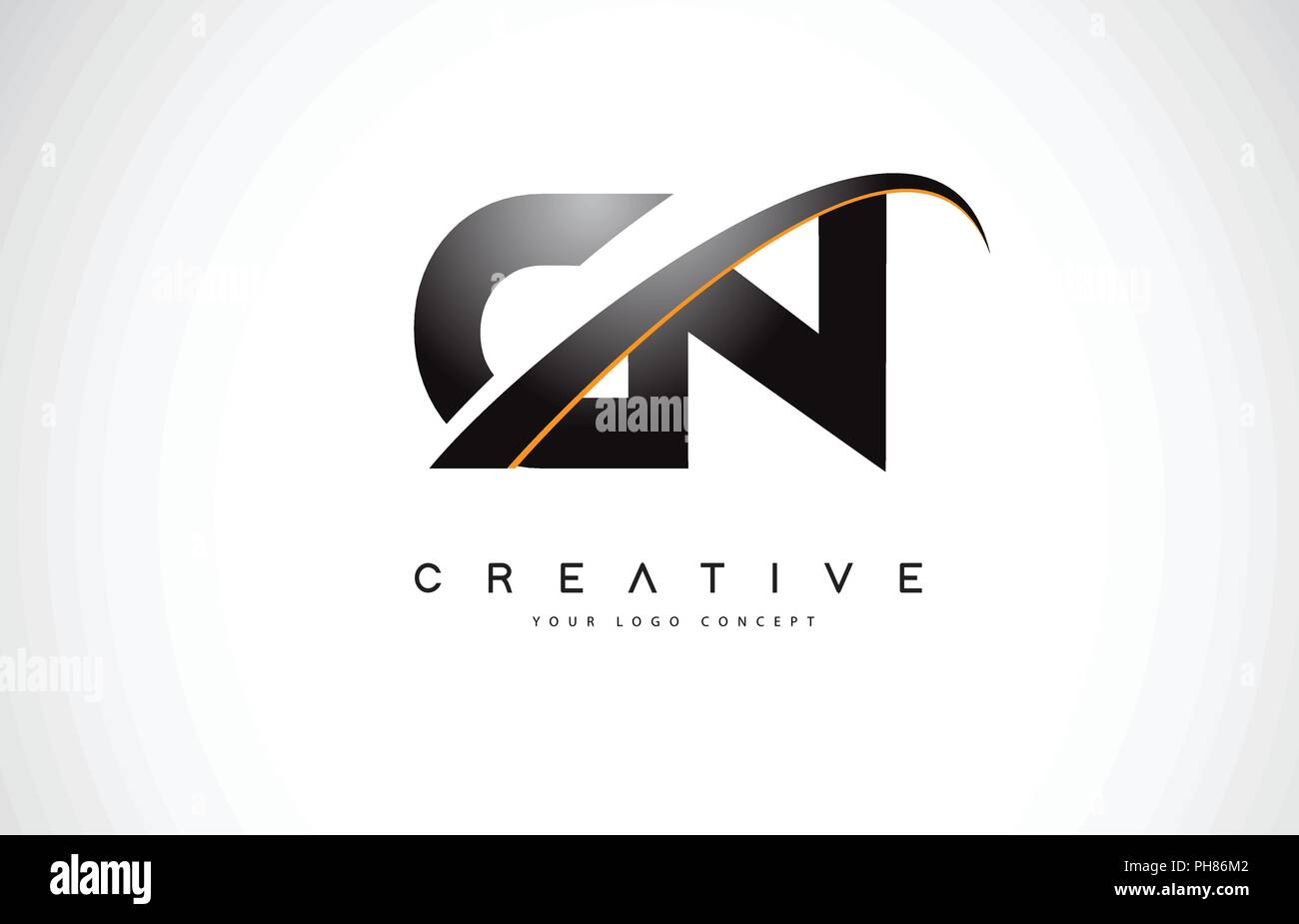 CN C N Swoosh Letter Logo Design with Modern Yellow Swoosh Curved Lines ...