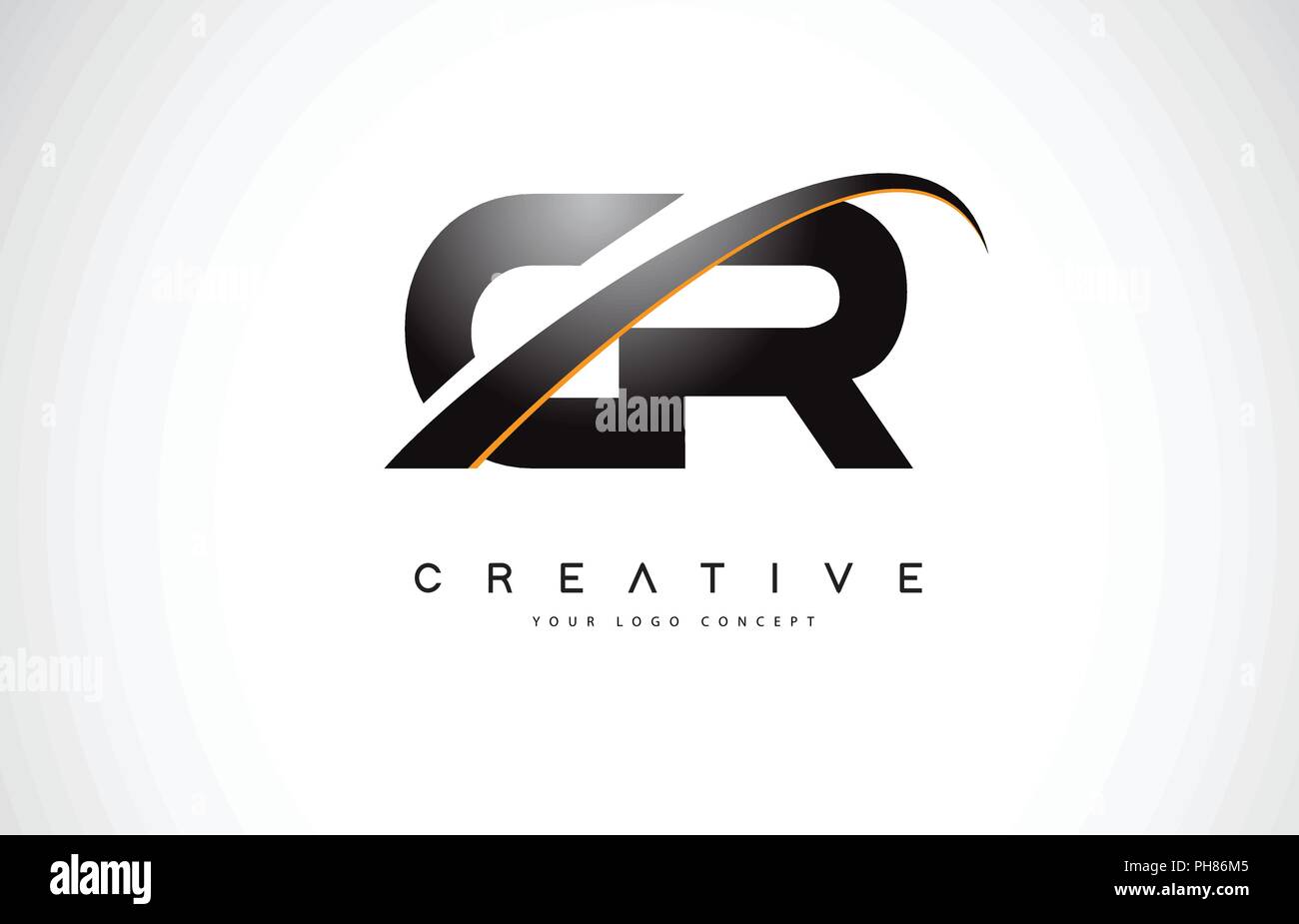CR C R Swoosh Letter Logo Design with Modern Yellow Swoosh Curved Lines ...