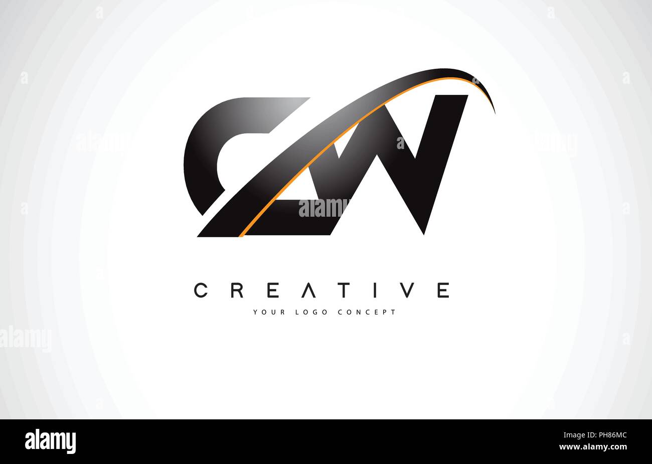 CW C W Swoosh Letter Logo Design with Modern Yellow Swoosh Curved Lines ...