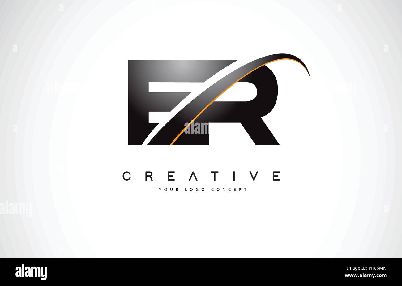 ER E R Swoosh Letter Logo Design with Modern Yellow Swoosh Curved Lines ...