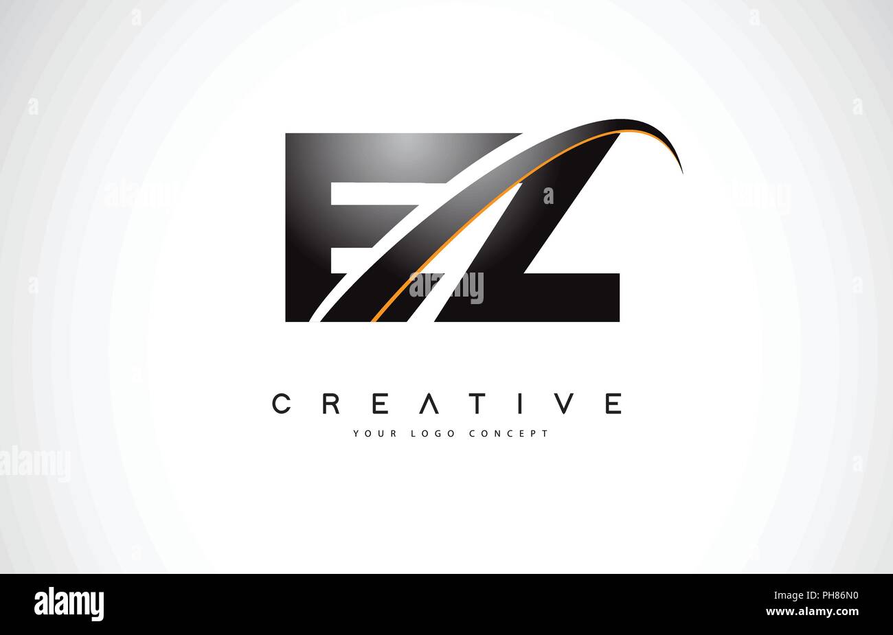 EZ E Z Swoosh Letter Logo Design with Modern Yellow Swoosh Curved Lines ...