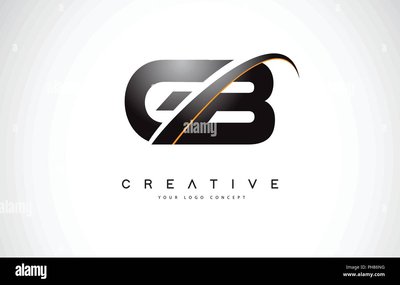 GB G B Swoosh Letter Logo Design with Modern Yellow Swoosh Curved Lines ...