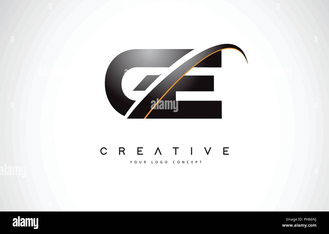 GE G E Swoosh Letter Logo Design with Modern Yellow Swoosh Curved Lines ...