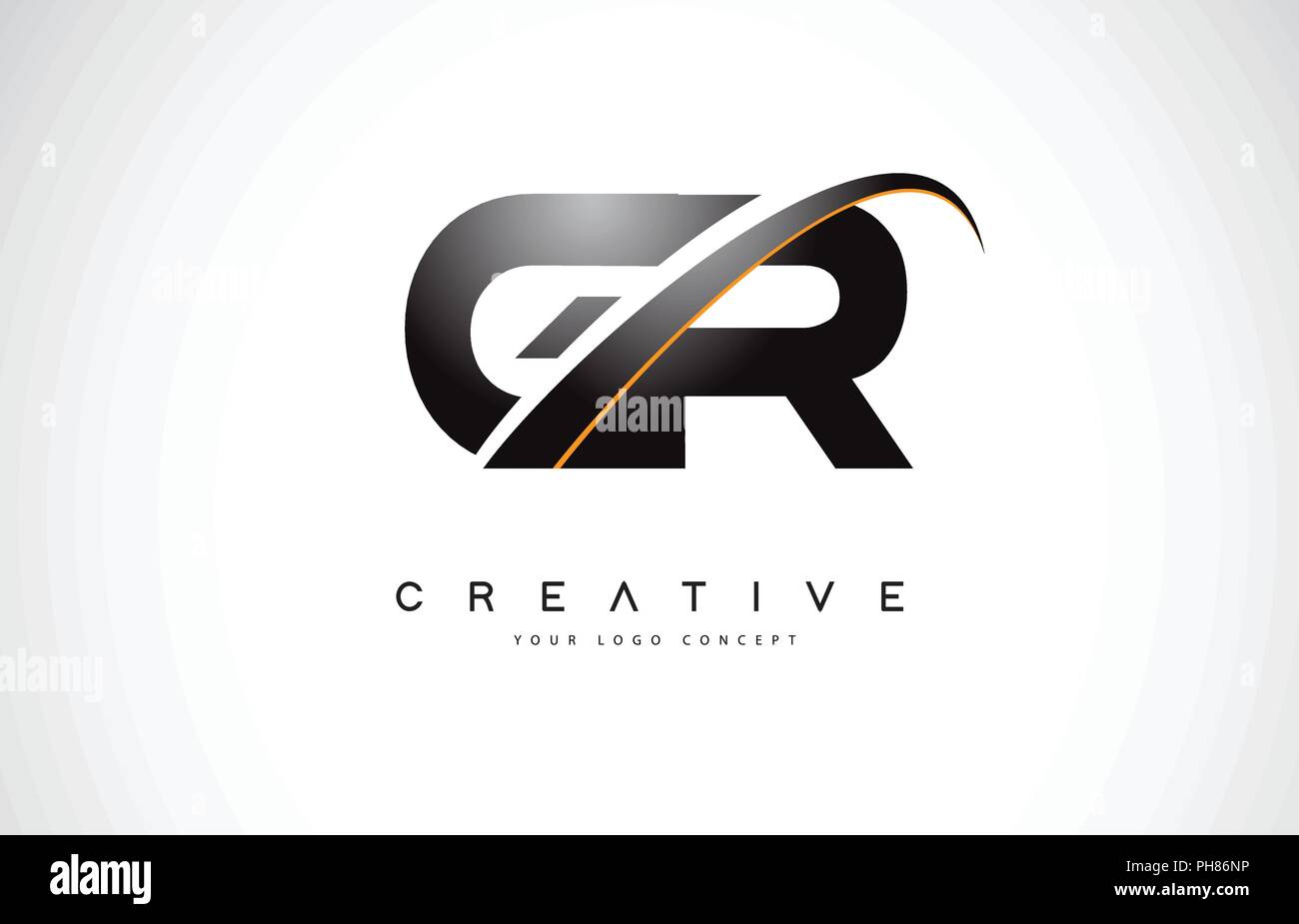 GR G R Swoosh Letter Logo Design with Modern Yellow Swoosh Curved Lines ...