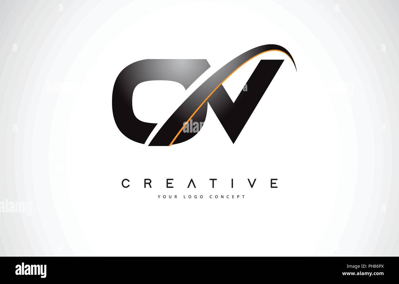 OV O V Swoosh Letter Logo Design with Modern Yellow Swoosh Curved Lines ...