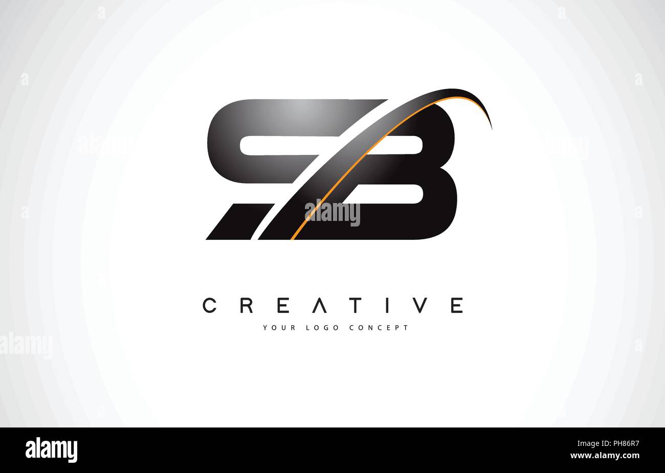 SB S B Swoosh Letter Logo Design with Modern Yellow Swoosh Curved Lines ...