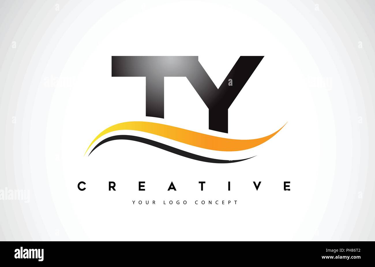 TY T Y Swoosh Letter Logo Design with Modern Yellow Swoosh Curved Lines ...