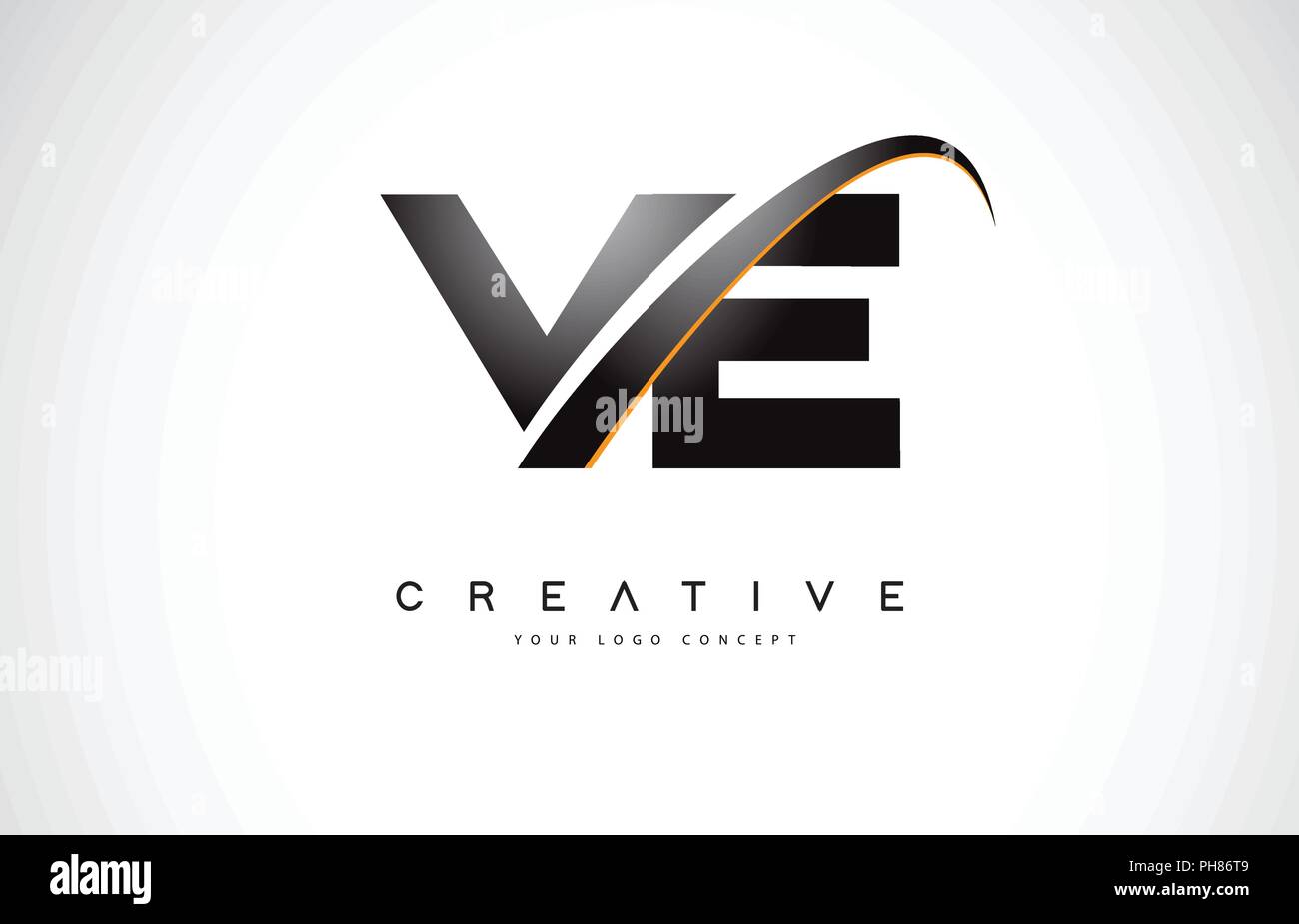 VE V E Swoosh Letter Logo Design with Modern Yellow Swoosh Curved Lines ...