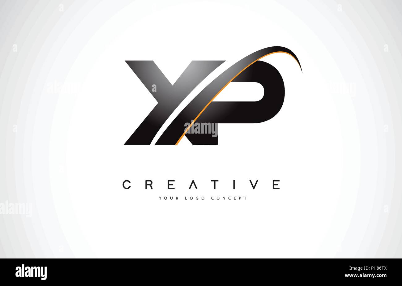 XP X P Swoosh Letter Logo Design with Modern Yellow Swoosh Curved Lines ...