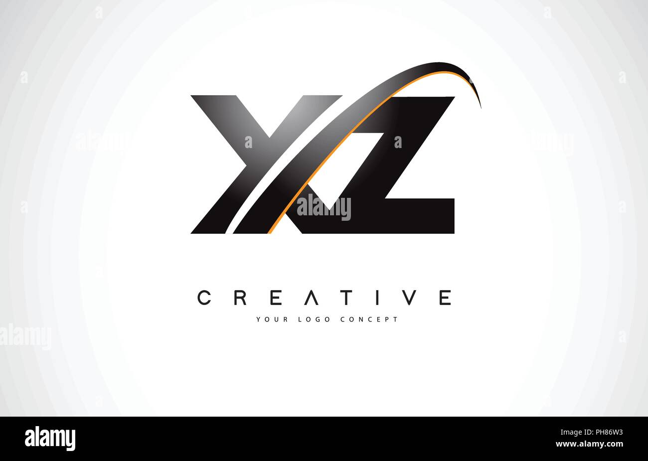 XZ X Z Swoosh Letter Logo Design with Modern Yellow Swoosh Curved Lines