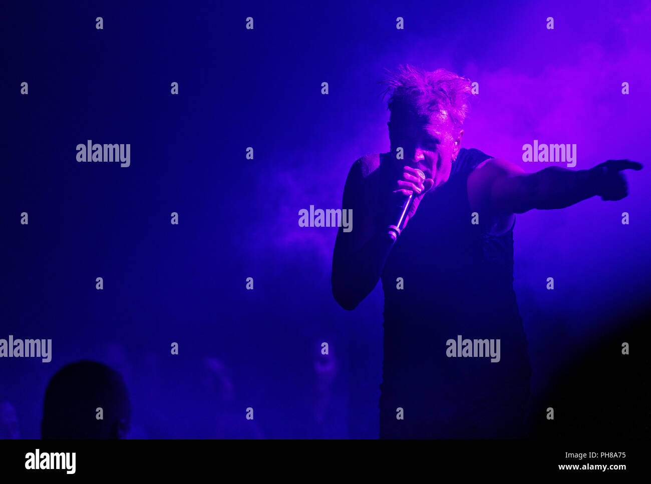 Bill Leeb, lead vocalist of Canadian electroindustrial music band Front Line Assembly, performs