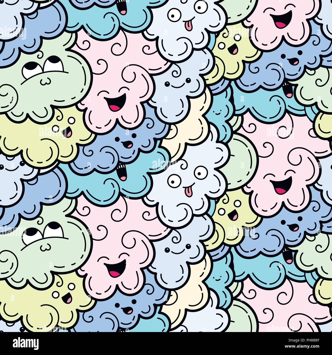 Seamless pattern with funny doodle clouds for prints, designs and ...