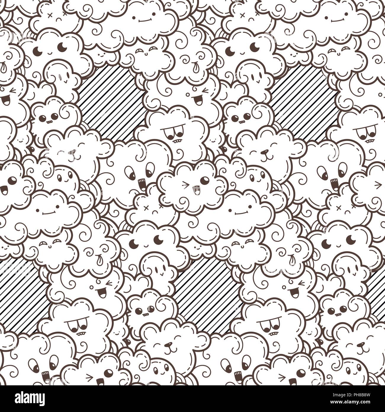 Seamless pattern with funny doodle clouds for prints, designs, cards ...