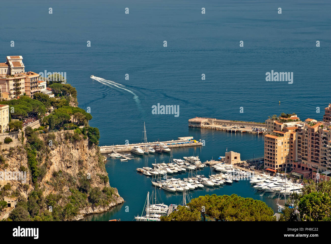 Yachts and apartments in port Fontvieille in Monte Carlo Stock Photo