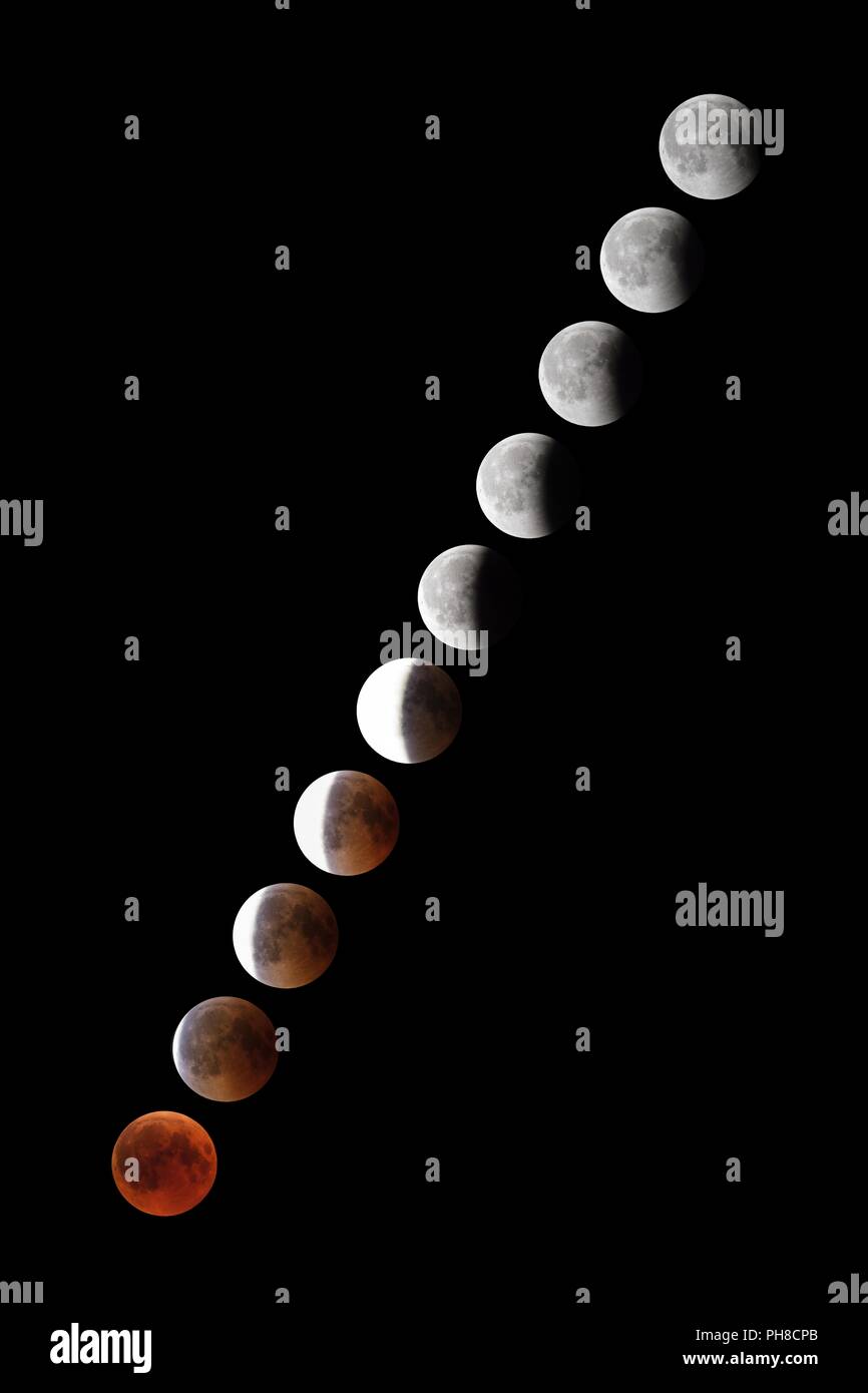 Phases of full eclipse of the Moon Stock Photo