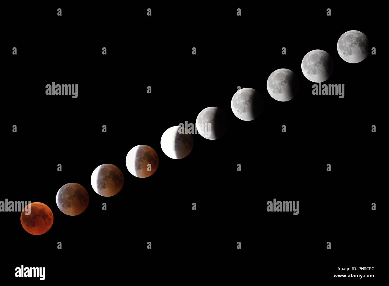 Phases of full eclipse of the Moon Stock Photo