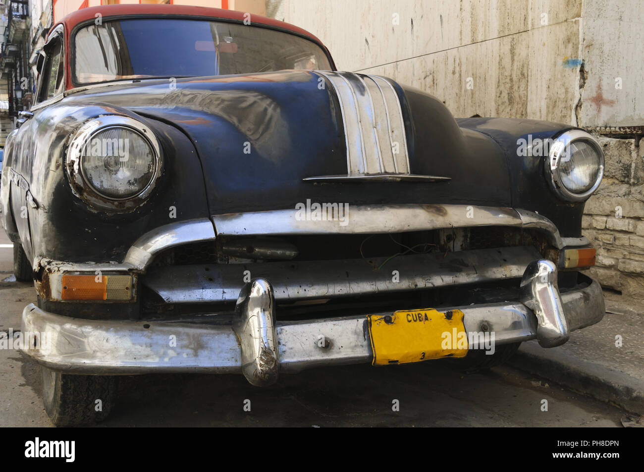 Old american car in Cuba. Stock Photo
