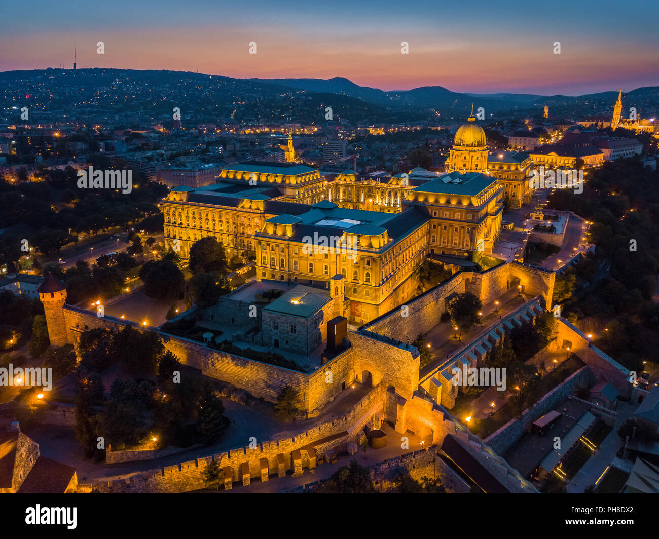 Budapest, Hungary - Aerial view of the famous Buda Castle Royal Palace ...