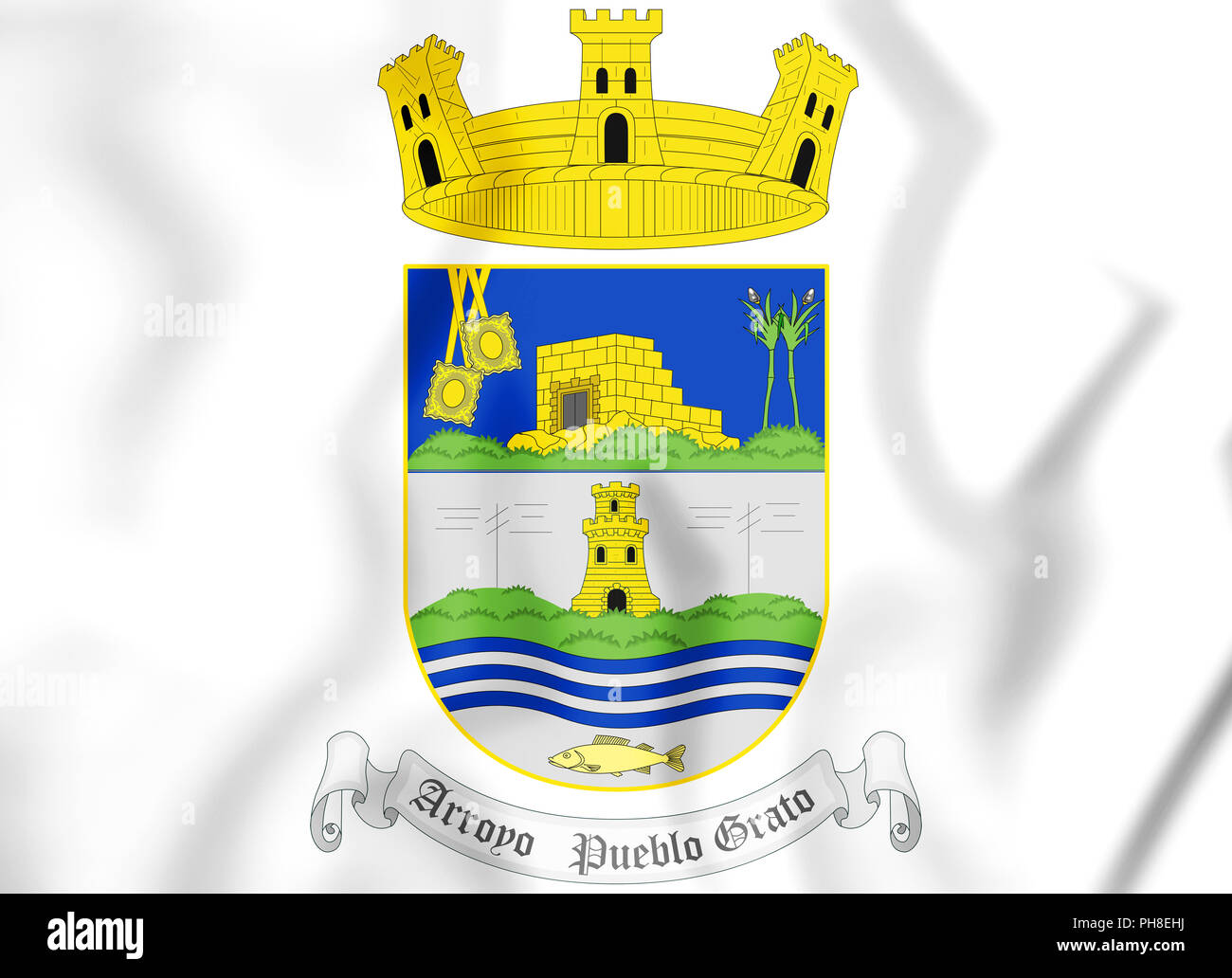 3D Arroyo coat of arms, Puerto Rico. 3D Illustration. Stock Photo
