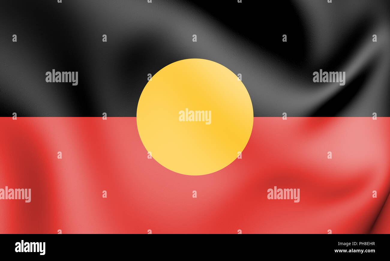 3D Australian Aboriginal Flag. 3D Illustration. Stock Photo