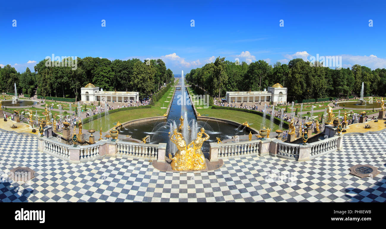 famous petergof fountains in St. Petersburg Russia Stock Photo