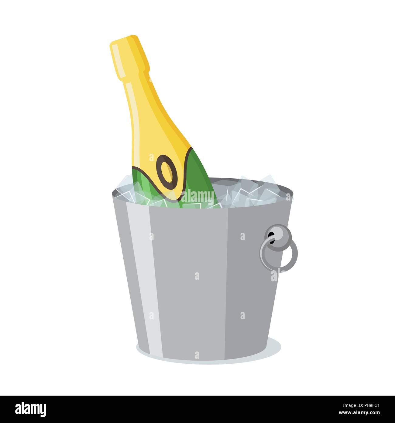 Bottle of champagne in ice bucket icon in flat style. Stock Vector