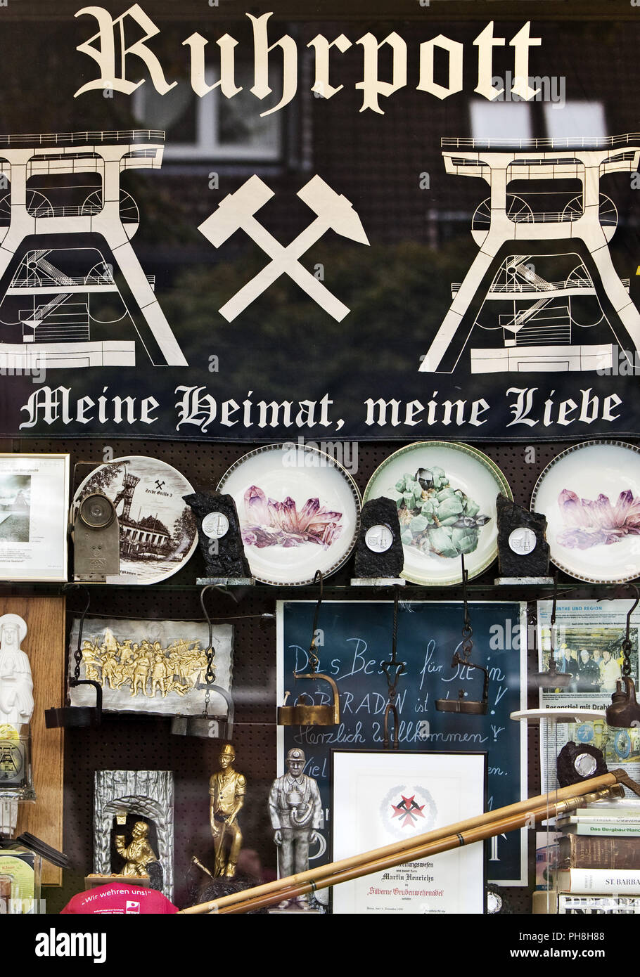 Ruhr Valley, souvenirs in a shop window of a kiosk Stock Photo