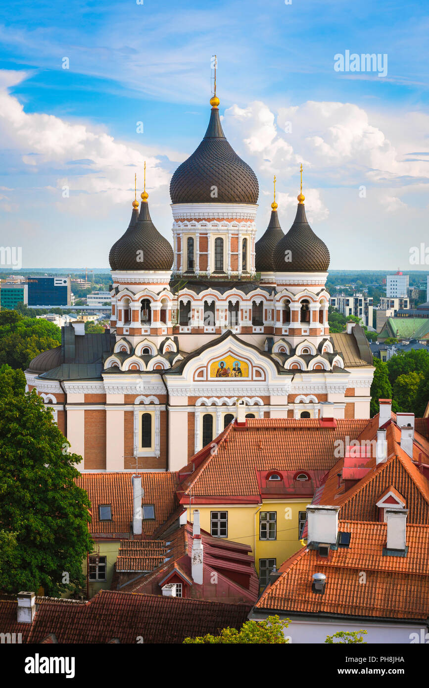 Alexander Nevsky Cathedral, view of the onion domed roof of the Alexander Nevsky Orthodox Cathedral sited on Toompea Hill, Tallinn, Estonia. Stock Photo