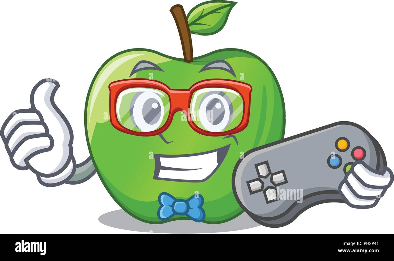 Gamer perfect fresh green apple on cartoon vector illustration Stock ...