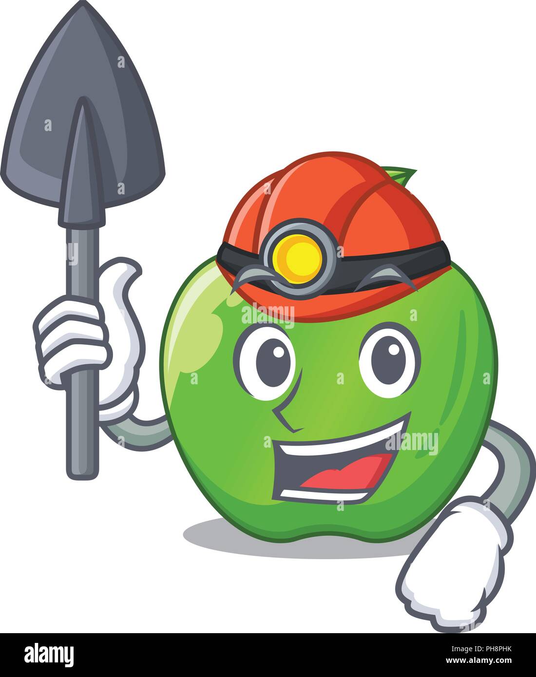 Miner perfect fresh green apple on cartoon vector illustration Stock ...