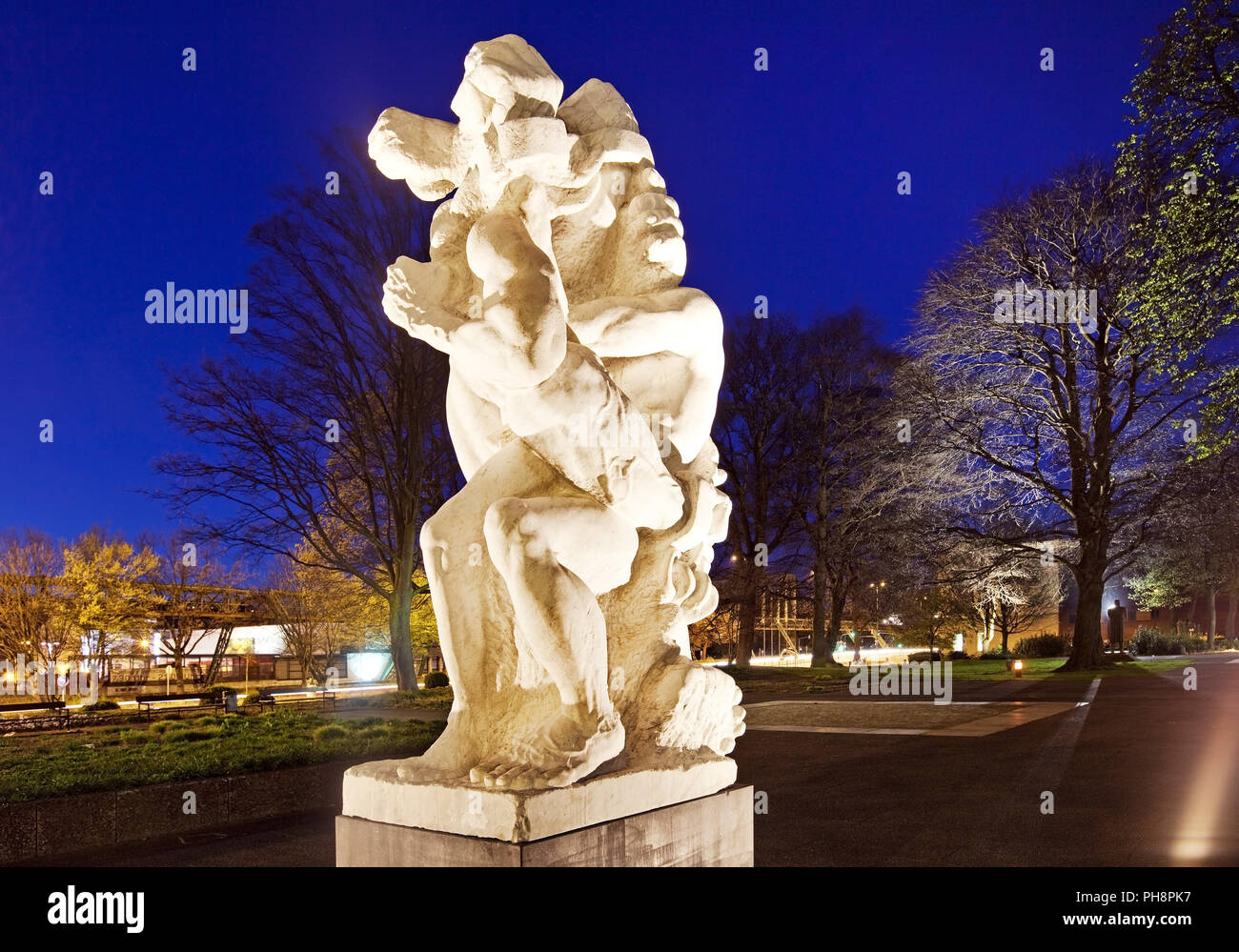 illuminated art piece 'Die starke Linke' Wuppertal Stock Photo