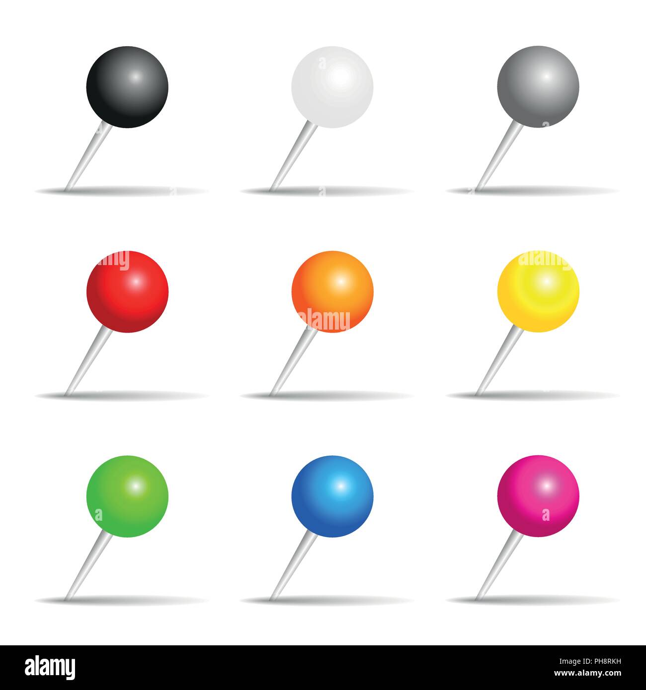 Set Of Colored Pins For Office Vector Illustration Eps10 Stock Vector