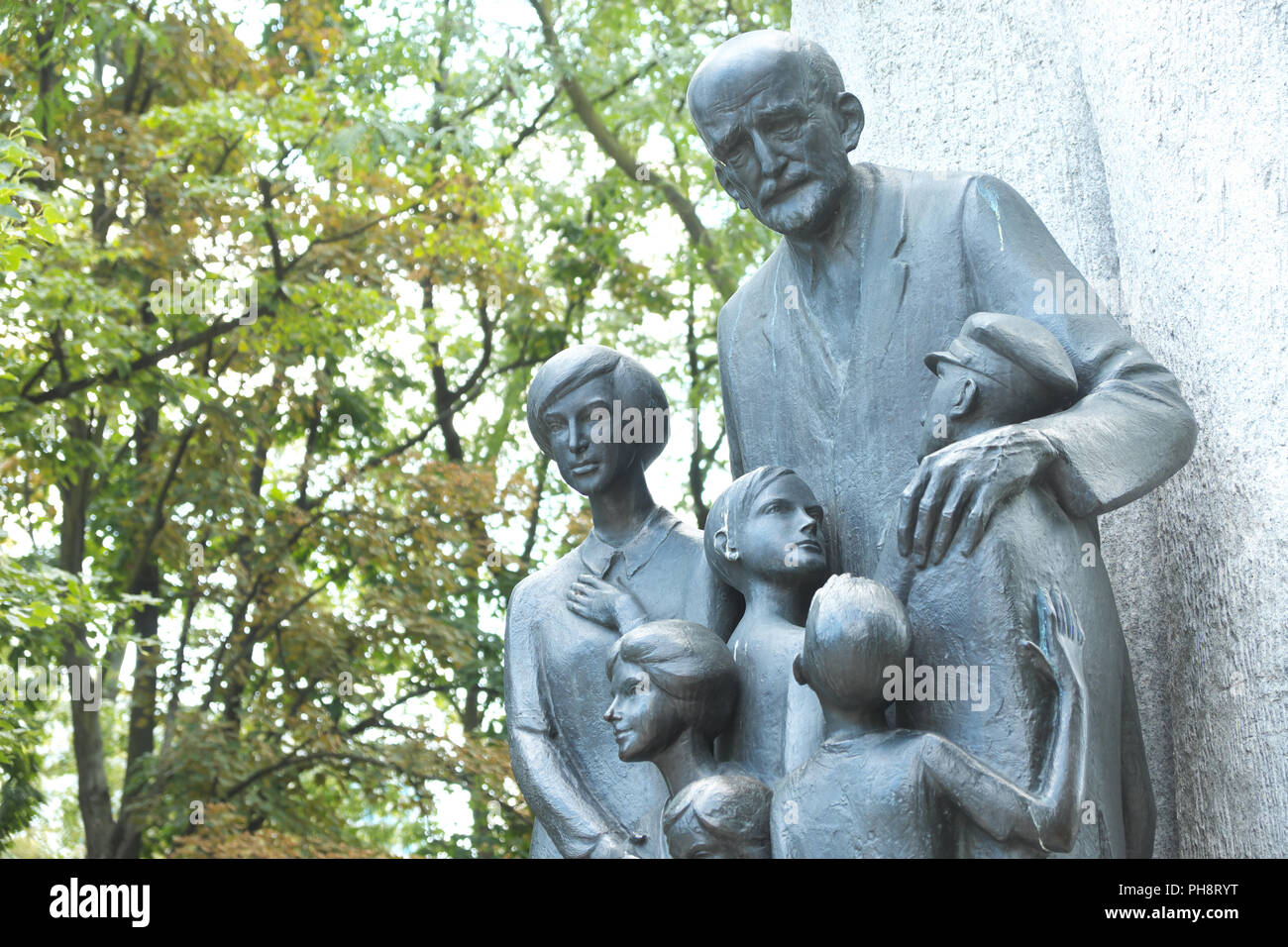 Warsaw Poland monument to Janusz Korczak doctor and director of orphanage who protected children in WW2 Stock Photo