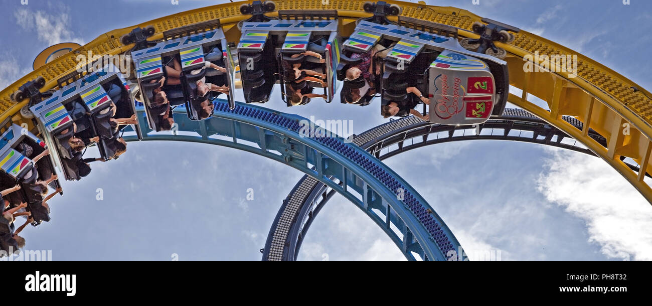 looping roller coaster, Cranger Kirmes fair, Herne Stock Photo