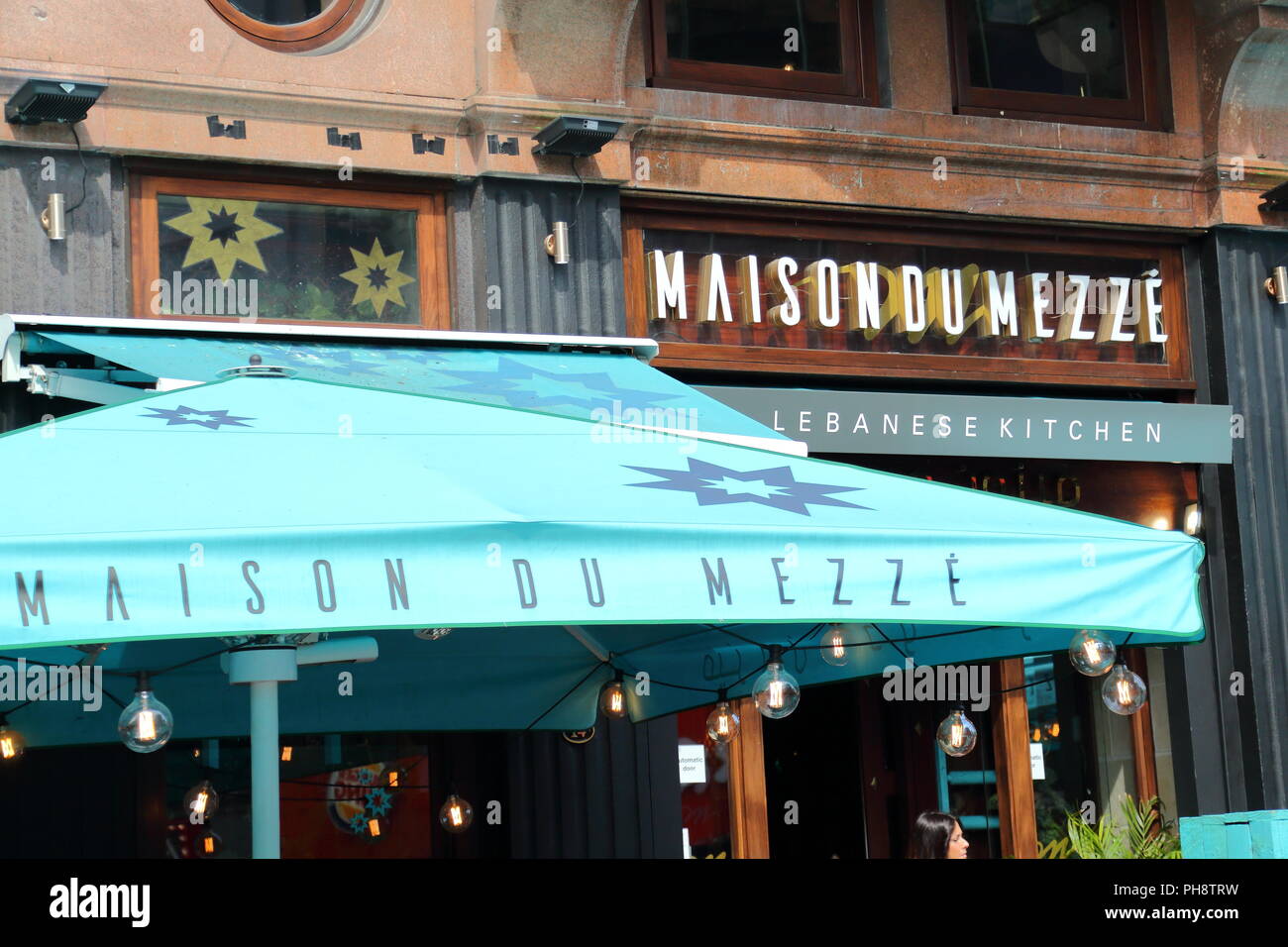 Maison du Mezze restaurant entrance at Leicester Square, London, UK Stock Photo