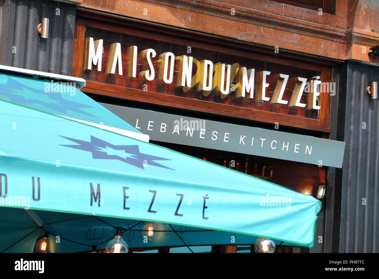 Maison du Mezze restaurant entrance at Leicester Square, London, UK Stock Photo