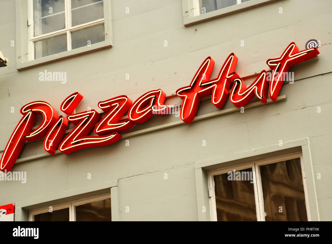 Pizza Hut sign at Leicester Square, London, UK Stock Photo