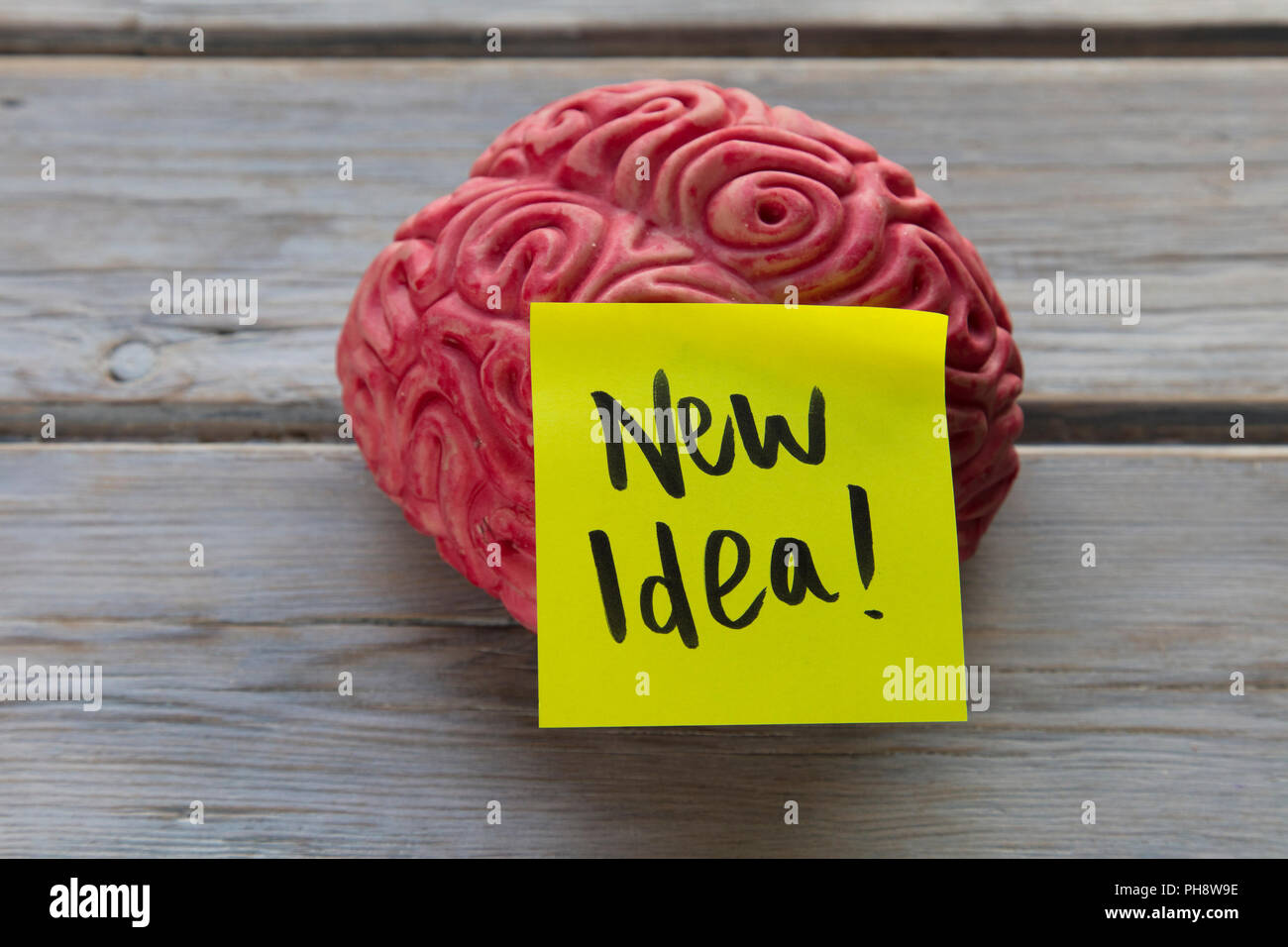 New idea label stuck on a brain Stock Photo