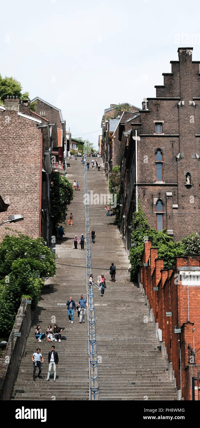 Montagne de Bueren, Liège, Belgium. The steep 374-step staircase has gained notoriety on the internet and is a symbol of the Belgian city. Stock Photo