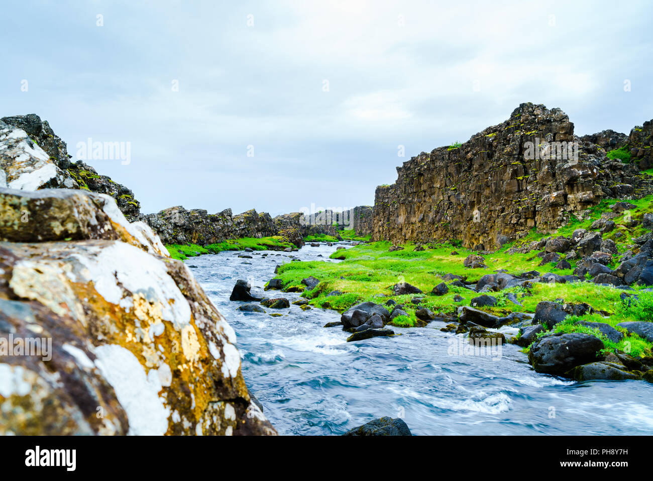 River at the Thingvellir National Park in Southwestern Iceland Stock Photo