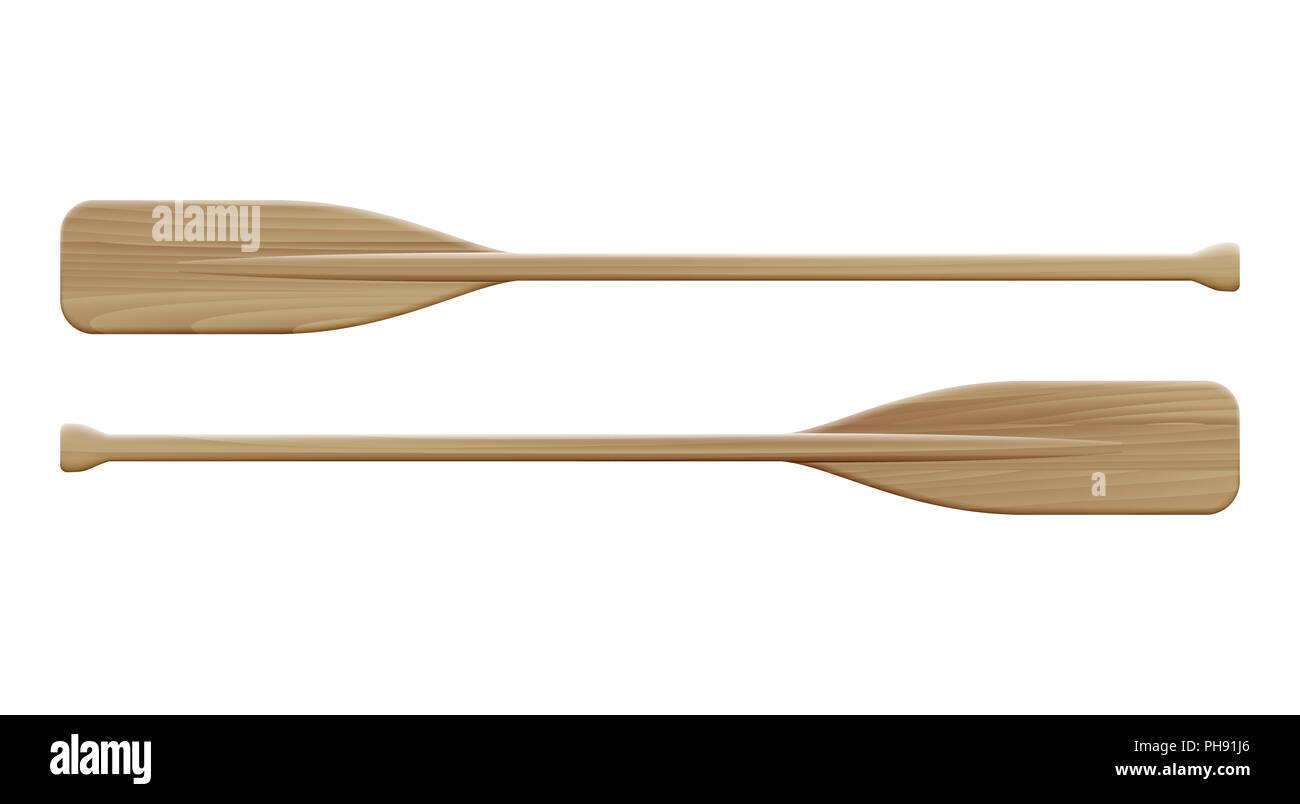 Two wooden paddles. Sport oars. Stock Photo