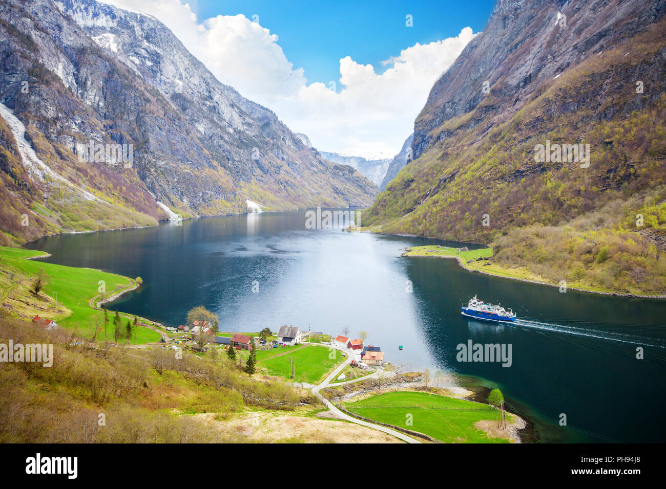 Naeroyfjord - fjord landscape in Sogn og Fjordane region Stock Photo