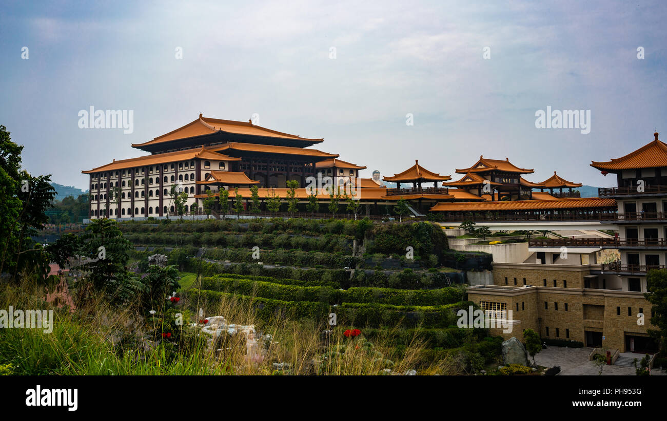 Distant view of Dharma Sutra repository at Fo Guang Shan in Kaohsiung Taiwan Stock Photo